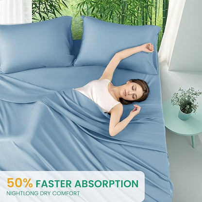 SONORO KATE 100% Viscose Derived from Bamboo_Sheets Queen Size, Ultra Breathable & Cooling Bed Sheets for Hot Sleepers, Hotel Luxury Silky Bedding Sheets, 16" Deep Pocket - 4PC (Teal Blue,Queen)