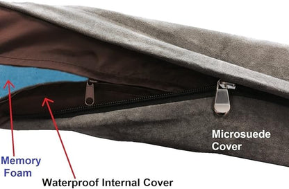 Dogbed4less XXL Orthopedic Gel Infused Cooling Memory Foam Dog Bed for Large Pet, Waterproof Liner, Micro Suede Gray Cover, 55X37X4 Inch