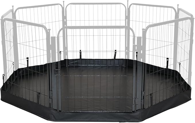 Dog Playpen w/Octagon Bottom Floor Cover - 24 inch, 8 Panel Portable Grey Metal Pet Play Pen for Small Dogs & Puppies - Indoor/Outdoor Kennel Cage for Home, Yard, RV, or Camping