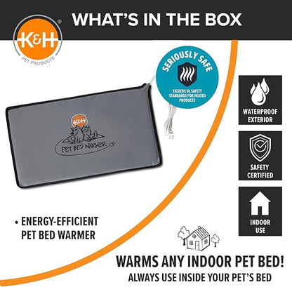 K&H Pet Products Pet Bed Warmer, Turn Any Pet Bed Into a Heated Cat or Dog Bed, Waterproof Indoor Heated Warming Pad Insert, Automatic Temperature, Safety Listed - Extra-Large 26.5 X 16.75in Gray