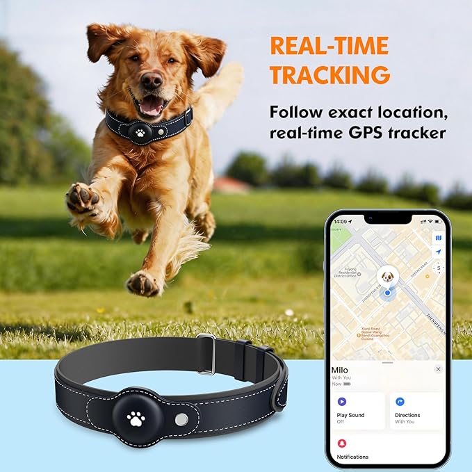 2-in-1 GPS Tracker for Dogs: Smart Pet Collar with Real-Time Tracking,No Monthly Fee/Subscription (iOS Only) Waterproof, Anti-Lost,365-Day Long Battery Life GPS Tracker Dog Collar(Tracker Included)
