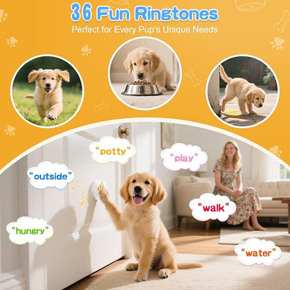 ChunHee Dog Bells to Go Outside - Bell for Dogs to Ring to Go Potty | Chew-Proof Dog Door Bell | 0-115dB Adjustable Volume & 28 Ringtones | Bells for Dog Training to Go Outside Without Barking