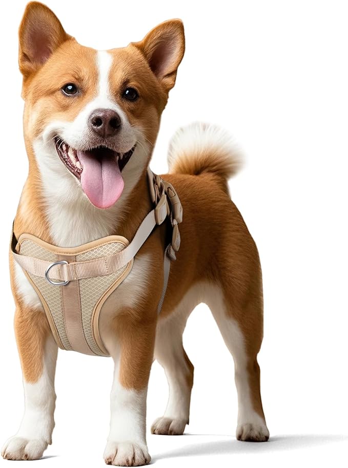 Wisedog Dog Harness Medium Sized, Pet Vest with Front Clip, Adjustable Puppy Harness with 3 Fast Release Buckles[Easy to Put on & Take Off] (Sand Color, M)