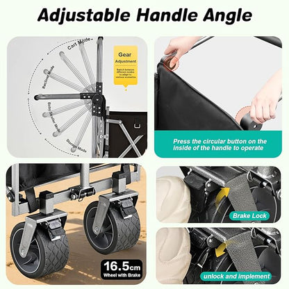 Dog Stroller for Large & Medium Dogs up to 220lbs with Tailgate, Mat, Multiple Pockets, Cup Holder, Storage Baskets, All-Terrain Foldable Large Pet Dog Wagon for Road Trips, Vet Visits, or Park Day