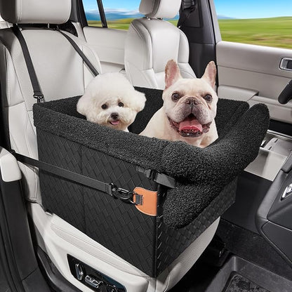 TKYZ Dog Car Seats for Small Medium Dogs,PU Leather Car Seat Boosters,Foldable Puppy Cat Carseats (Black, Medium Dog)