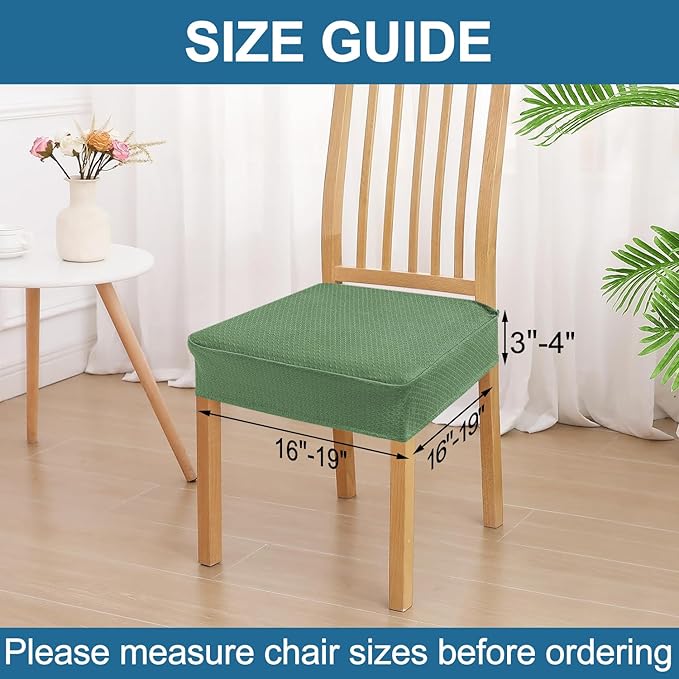 Smiry Waterproof Seat Covers for Dining Room Chairs Set of 6, Stretch Jacquard Removable Washable Chair Seat Slipcovers Protector, No Rear Covers, Green