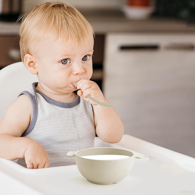 shopwithgreen Unbreakable Kids Bowls -Microwave Dishwasher Safe- Wheat Straw Snack Bowl Sets for Kids and Toddler-4 Bowls and 4 Spoons, Lightweight and Durable, 14 OZ