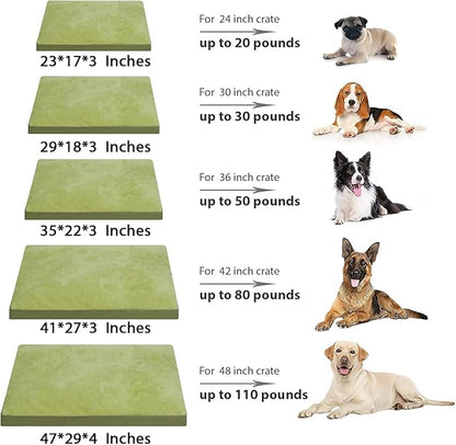 Dog Crate Bed Waterproof Deluxe Plush Dog Beds with Removable Washable Cover Anti-Slip Bottom Pet Sleeping Mattress for Large, Medium, Jumbo, Small Dogs, 35 x 22 inch, Green
