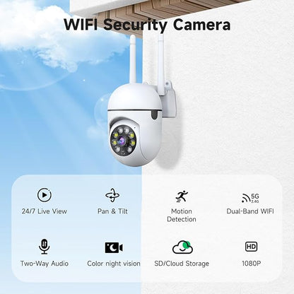 JAIOTlink 1080P Security Camera Wired, Baby Monitor with 360° Pan/Tilt, 2-Way Audio, Color Night Vision, AI Detection, SD/Cloud Storage, 2.4G/5GHz WiFi Home Surveillance Cam, Compatible with Alexa
