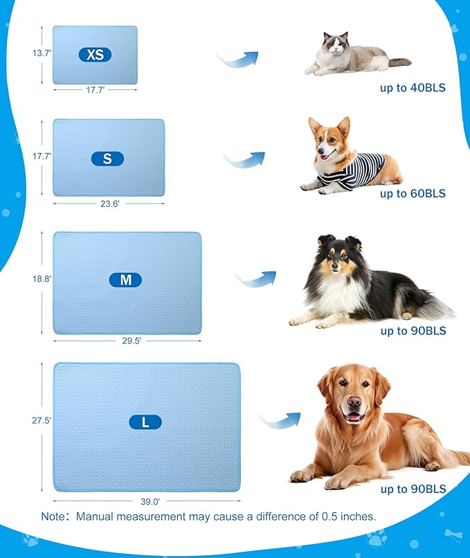 Upgraded Dog Cooling Mat for Large Dogs Cats,Q-Max>0.45 Chill Cool Fiber Rapid Cooling,Breathable Non-Slip Crate Pad,Portable Washable Kennel Bed for Summer Indoor Outdoor,39.0×27.5in,,Light Blue