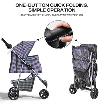 Pet Stroller for Small Dogs 10 lbs, Dog Stroller for Medium Dogs 30 lbs, Cat Strollers for 2 Cats, 3 Wheels Foldable Jogger Puppy Stroller with Storage Basket and Cup Holder, Plaid