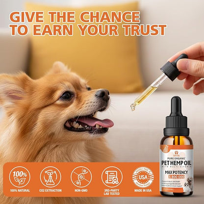 Неmp Oil for Dogs Cats (2-Pack), Organic Dog Anxiеty Relief & Strеss & Pаin Rеlief for Dogs, Supports Hip Joint Health, Rеlaxation & Slеep, Pet Calming Drops