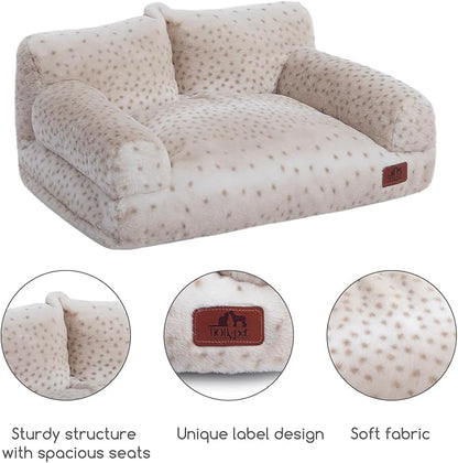 Hollypet Fluffy Dog Cat Bed Pet Couch Beds Plush Soft Warming Washable Puppy Bed for Small Medium Dogs and Large Cats, Leopard, 24" L x 18" W x 10" Th