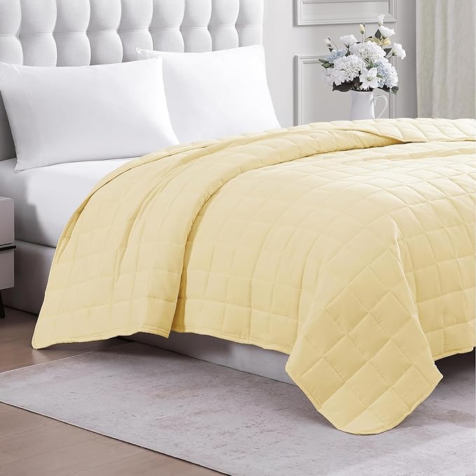 Casa Platino King Size Quilted Blanket - Pre-Washed Soft Comforter - Lightweight All Season - Premium Microfiber Down Alternative - Vanilla