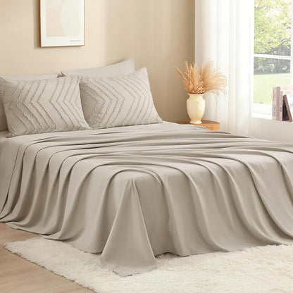 Litanika Twin Comforter Set with Sheets Oatmeal - 5 Pieces Boho Tufted Shabby Chic Bed in a Bag, Fluffy Soft Farmhouse Bed Set for All Seasons