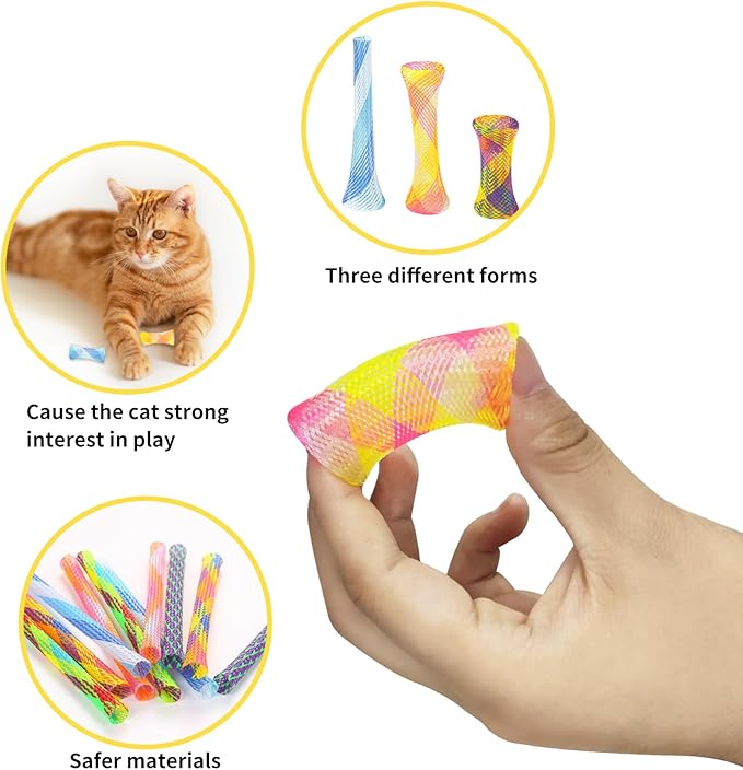 Andiker Multi-Colored Cat Toy Set - 20pcs Nylon Mesh Spring Toys for Indoor Cats to Chase, Bite & Pounce