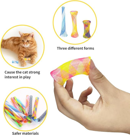 Andiker Multi-Colored Cat Toy Set - 20pcs Nylon Mesh Spring Toys for Indoor Cats to Chase, Bite & Pounce
