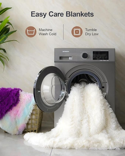 Pawque Faux Fur Sherpa Fleece Blanket Twin Size Rainbow - Fluffy Warm Plush Blankets for Bed, Cozy Thick Lightweight Reversible Decor for Winter Sofa Couch, 60x80 inches