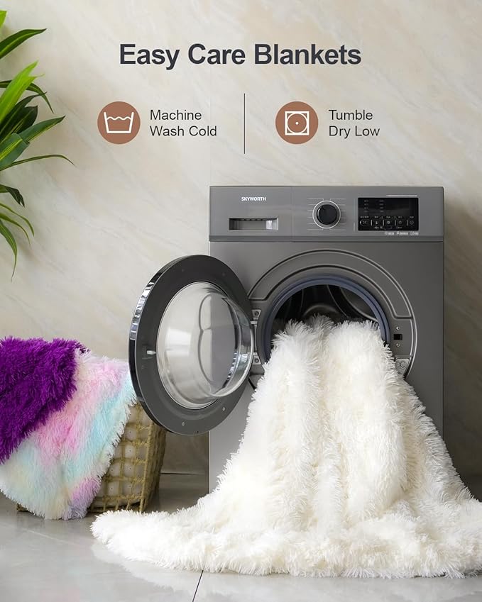 Pawque Luxury Faux Fur Throw Blanket, Super Soft King Size Throw Blankets 90x90 inches, Decorative Blankets for Sofa Couch Bed Chair Photo Props, Breathable & Washable, Cream