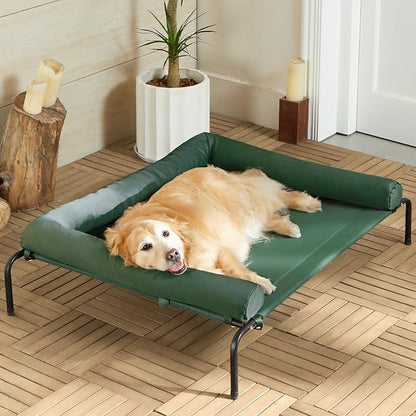 Cooling Elevated Dog Bed for Large Dogs – Waterproof Raised Dog Cot with Slope Headrest, Breathable Teslin Mesh, Durable & Portable Pet Bed for Indoor and Outdoor Use, Grey