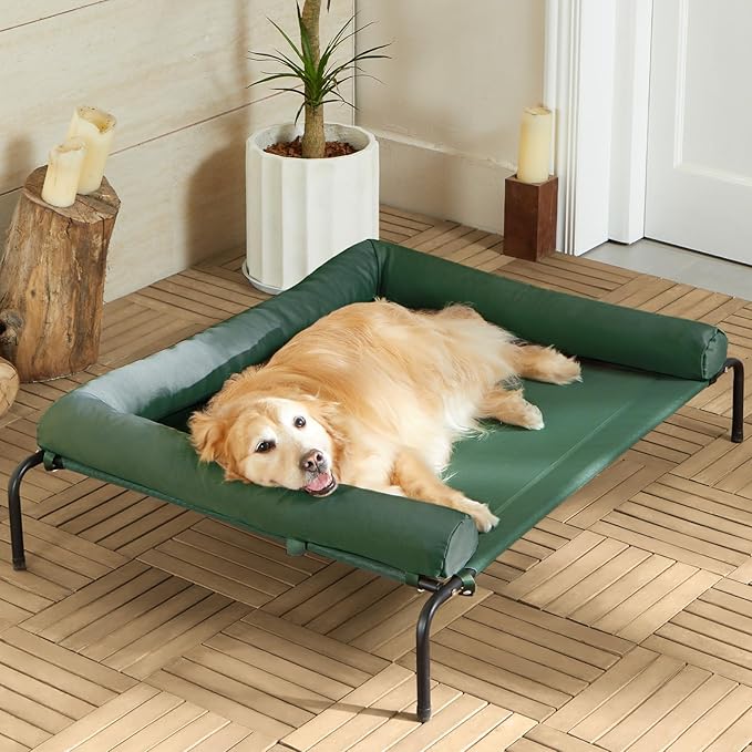 Cooling Elevated Dog Bed for Large Dogs – Waterproof Raised Dog Cot with Slope Headrest, Breathable Teslin Mesh, Durable & Portable Pet Bed for Indoor and Outdoor Use, Grey
