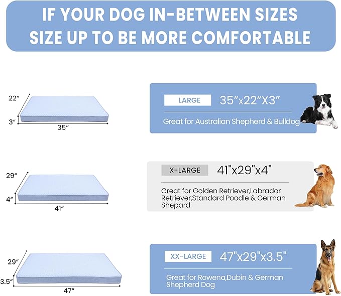 Cooling Dog Bed for Large Dogs, Orthopedic Memory Foam Pet Bed for Crate with Removable Washable Cover,Ideal for Arthritic Dogs (Cooling Fabric, Large-35"x 22" x 3")