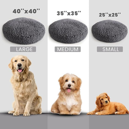 Muddy Mat® Cloud K-9 Bed for Dogs & Cats, Soft & Relaxing Round Dog Bed, Chenille Material, Removable Cover, Washable & Dryer Safe–Grey Large(40'x40')