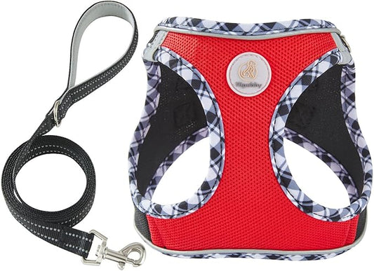 Hipubby Dog Harness Small Sized and Leash Set, No Pull Soft Mesh Puppy Vest, Reflective Breathable Lightweight Pet Harness, Harness for Small Medium Dogs and Cats - Black Red, XS