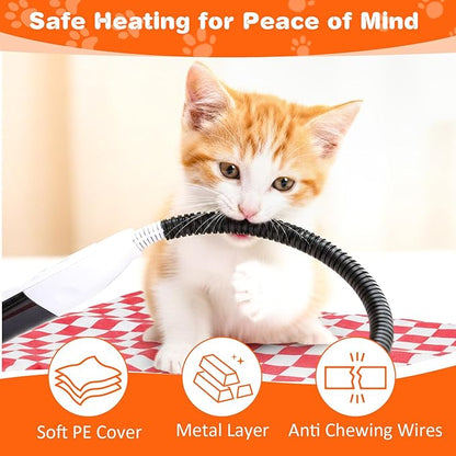 Dog and Cat Heating Pad, 12 Adjustable Temperature & Timer with Chew Resistant Cord, Indoor Pet Heated Bed Mat for Cats and Dogs (Red, 27.5x17.7in)