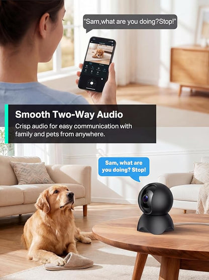 5G Indoor Security Camera, 2K Pet Camera with Phone App, 360° PTZ Cameras for Home Security Dual-Band WiFi6, 2-Way Audio, Cloud/SD Card Storage, Motion Detection, 2 Pack
