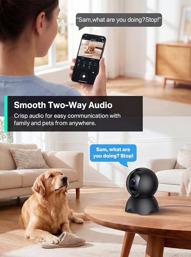 2K Security Camera Indoor, Pet/Dog/Baby Security Camera with Phone App, 5G/2.4G Wi-Fi, 360° Pan-Tilt, Night Vision, Human Auto Tracking, Local/Optional Cloud Storage, Black
