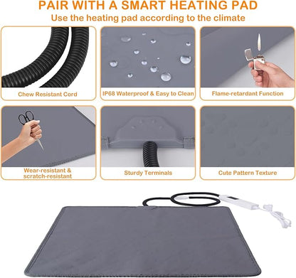 ELEGX Pet Heating Pad, 10 Adjustable Temperature Dog Cat Heating Pad, Waterproof Electric Heated Cat Bed with Smart Thermostat Switch & Chew Resistant Cord, Non-Slip Pet Heated Mat 17.7x17.7in