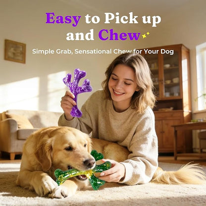 Frienhund Indestructible Tough Dog Toys for Aggressive Chewers - 2 Pack Beef and Bacon Flavored Chew Bone for Large Dogs 20-90 lbs, Long Lasting & Keep Them Busy (XL Cactus) Dark Purple & Dark Green