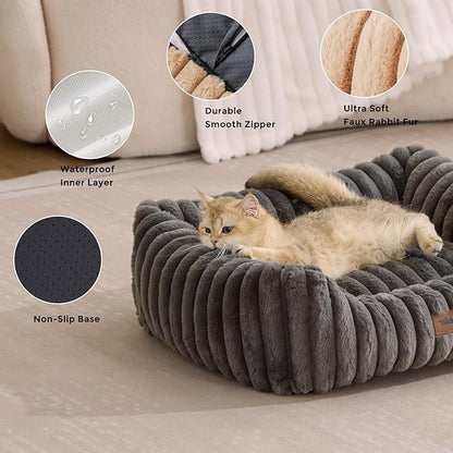 ZOMISIA Large Cat Beds - Orthopedic Dog Bed for Medium Dogs, Rectangle Pet Bed with Fluffy Removable Washable Cover, 25x21x9inches, Camel