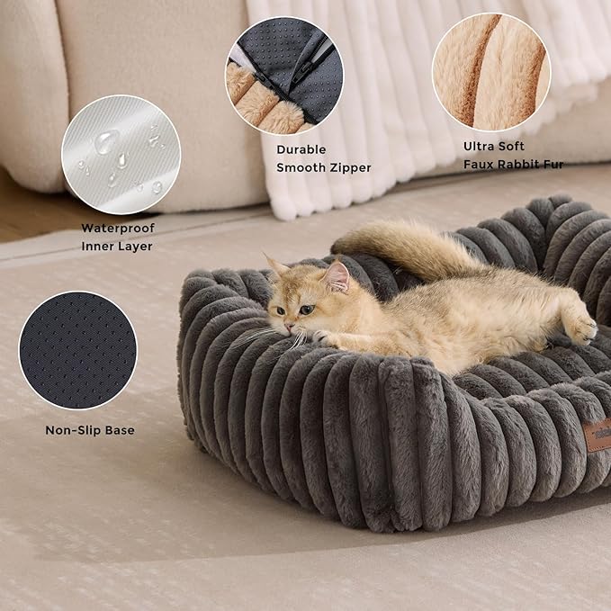 ZOMISIA Small Dog Beds for Small Dogs - Washable Cat Beds for Indoor Cats, Rectangle Orthopedic Puppy Bed with Fluffy Removable Cover, 20x19x7inches, Cream