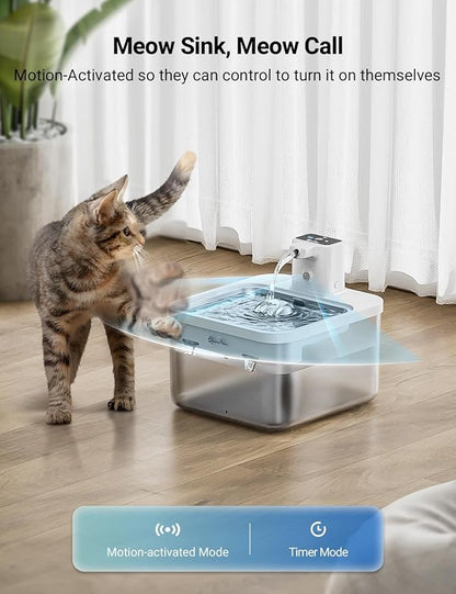 DownyPaws Cat Water Fountain Cordless, 84oz/2.5L Fursink Wireless Pet Water Fountains for Cats Indoor, Battery Operated Cat Drinking Fountain with Motion Sensor, Ultra Quiet Pump, BPA-Free, White Pro