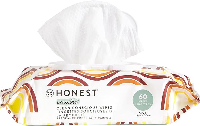 The Honest Company Hypoallergenic Multi-Use Baby Wipes for Sensitive Baby Skin Rainbow 60 Count