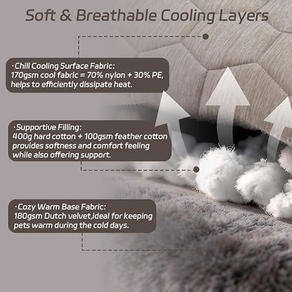Dog Cooling Mat, Breathable Cooling Mat for Dog Pet Blanket, Washable Cooling Pad for Dogs & Cats, Summer Relief Greige Neutral Decor Mat for Crate, Floor and Car, Taupe, Size C (59"L x 40"W)