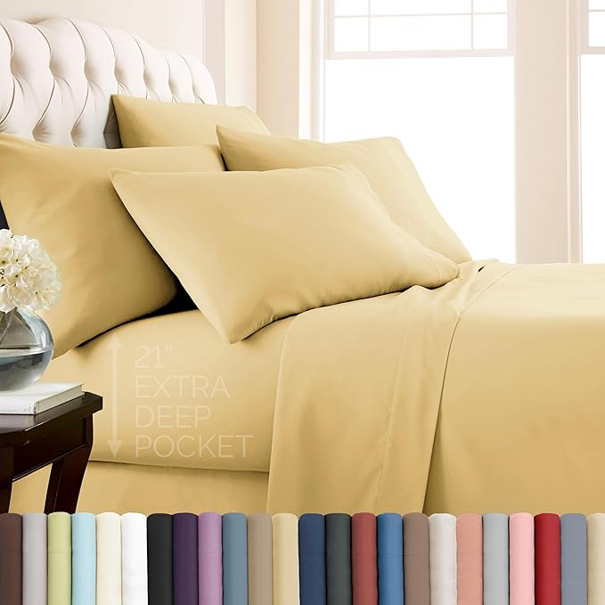 Southshore Fine Living, Inc. 21-Inch Extra Deep Pocket Fitted Sheet Full, 6-Piece Microfiber Bed Sheets Full Size Set, Oversized Flat, Pillow Cases Standard Size Set of 4, Muted Gold Sheets