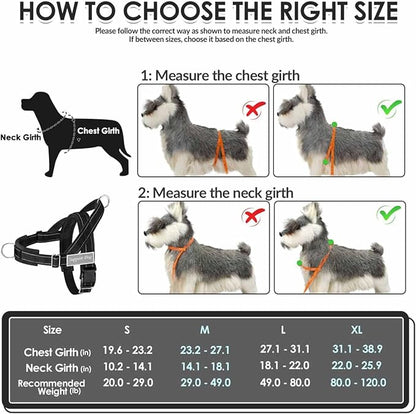 Lukovee No Pull Dog Harness & Leash Set - Heavy Duty Dog Vest Harness with Soft Padded for Medium Large Dogs, Adjustable Reflective Tactical Pet Harness for Easy Walk and Training (S, Black)