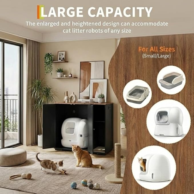 GAOMON Large Litter Box Enclosure Cabinet for Litter Robots, Cat Litter Furniture with Dog-Proof Shelf and Built-in Power Outlet, 5 Ft Power Cord, Fits Most Self-Cleaning Litter Boxes, Black