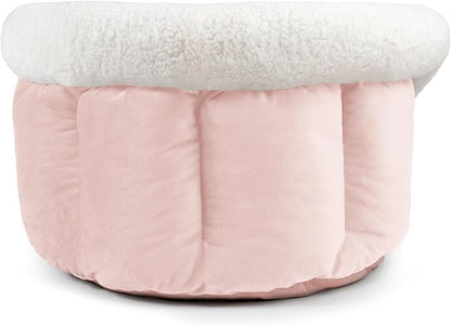 Sherry Kline Small Cuddler Cup Pet Bed: Cozy Retreat with Deep Cushioning, Secure & Snug Space for Nap or Lounge, Easy in 'n' Out Access, Polyester Fiber, Round Shape (Powder Pink)