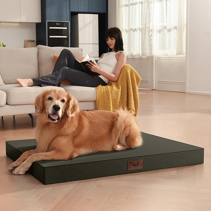 Outdoor Dog Bed for Small Dogs & Cats, Waterproof Dog Crate Mat Orthopedic Egg Crate Foam with Washable Removable Oxford Cover, Brown