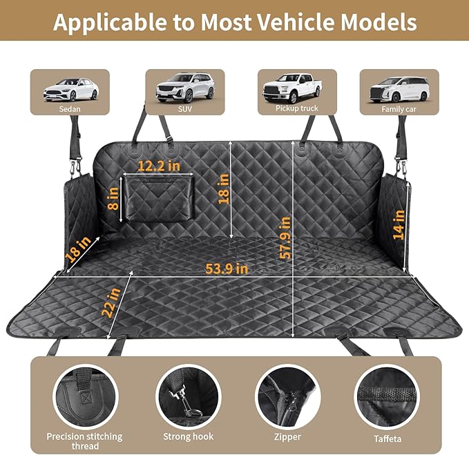 Viaviat Dog Car Seat Cover,Pets Back Seat Extender,600D Heavy Durable 100% Waterproof Scratchproof Soft Dogs Hammock, Nonslip Backseat Protector for Cars Trucks SUVs