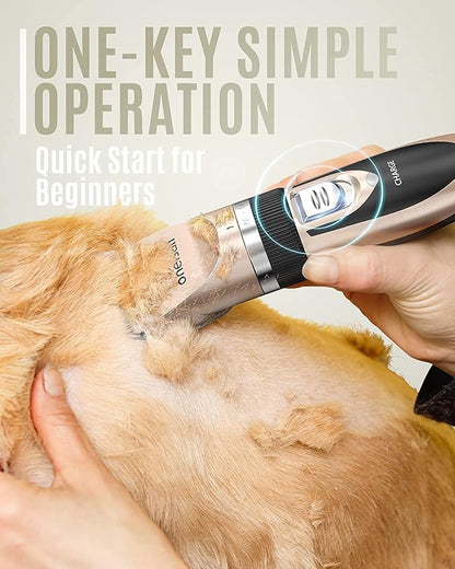 oneisall Dog Clipper Low Noise, Dog Grooming Kit with Rechargeable, Pet Shaver Cordless Electric Quiet Hair Clipper Set for Dogs Cats Pets（Gold）