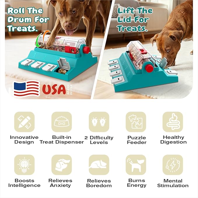 KADTC Dog Puzzle Toy, XL Size, 2 Levels of Challenge, Paw-Activated Rolling Treat Dispenser, Slow Feeder & Mental Stimulation for Medium/Large Dogs Enrichment Toys