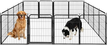 Indoor Dog Playpen - 32 inch, 16 Panels for Small and Puppy Size Dogs - Heavy Duty Metal Portable Pet Fence with Black Anti-Rust Coating - Play Pen w/Extra Wide Gate
