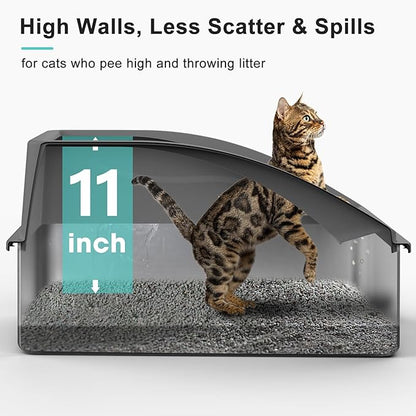 AIPERRO Stainless Steel Litter Box | XL Enclosed Cat Litter Boxs with Lid for Big Cats | High Sided, Anti-Urine Leakage | Non-Stick Bottom & Includes Litter Mat & Metal Scoop (Dark Gray)