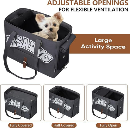 Dog Purse Carrier for Small Dogs, Cats and Puppies – Soft-Sided Foldable Pet Travel Bag with Multi Pockets, 3-Sided Mesh & Rollable Cover for Nervous Cats, Fits Pets up to 15 lbs (Grey)