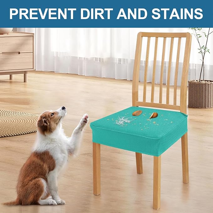 Smiry Waterproof Seat Covers for Dining Room Chairs Set of 4, Stretch Jacquard Removable Washable Chair Seat Slipcovers Protector, No Rear Covers, Teal